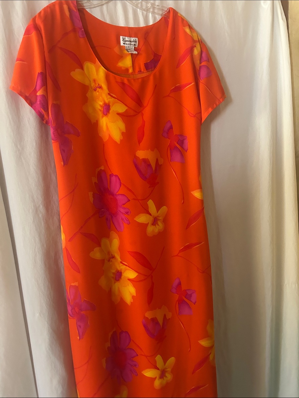 Emerald Fashion Bright Orange Dress with Pink & Yellow Accents 2x Summer Shift